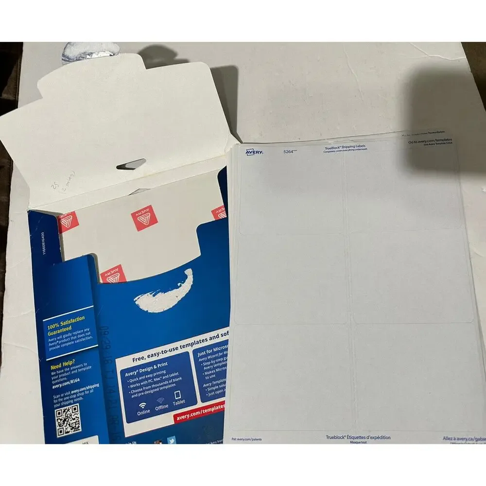 Open 49 Sheets Avery Inkjet Shipping Labels‎ 3-1/3